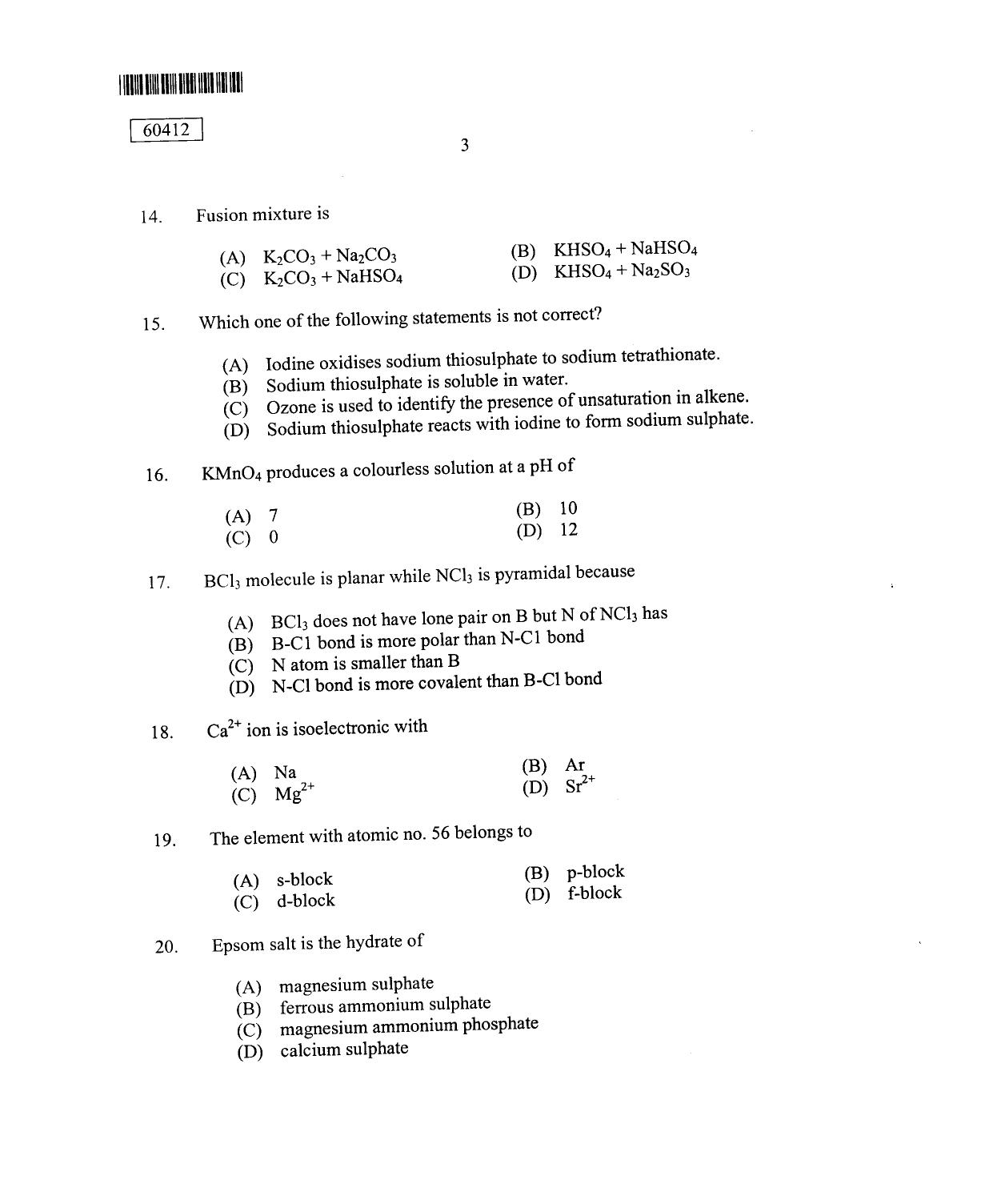 CUSAT CAT 2012 Chemistry Question Paper - Page 4