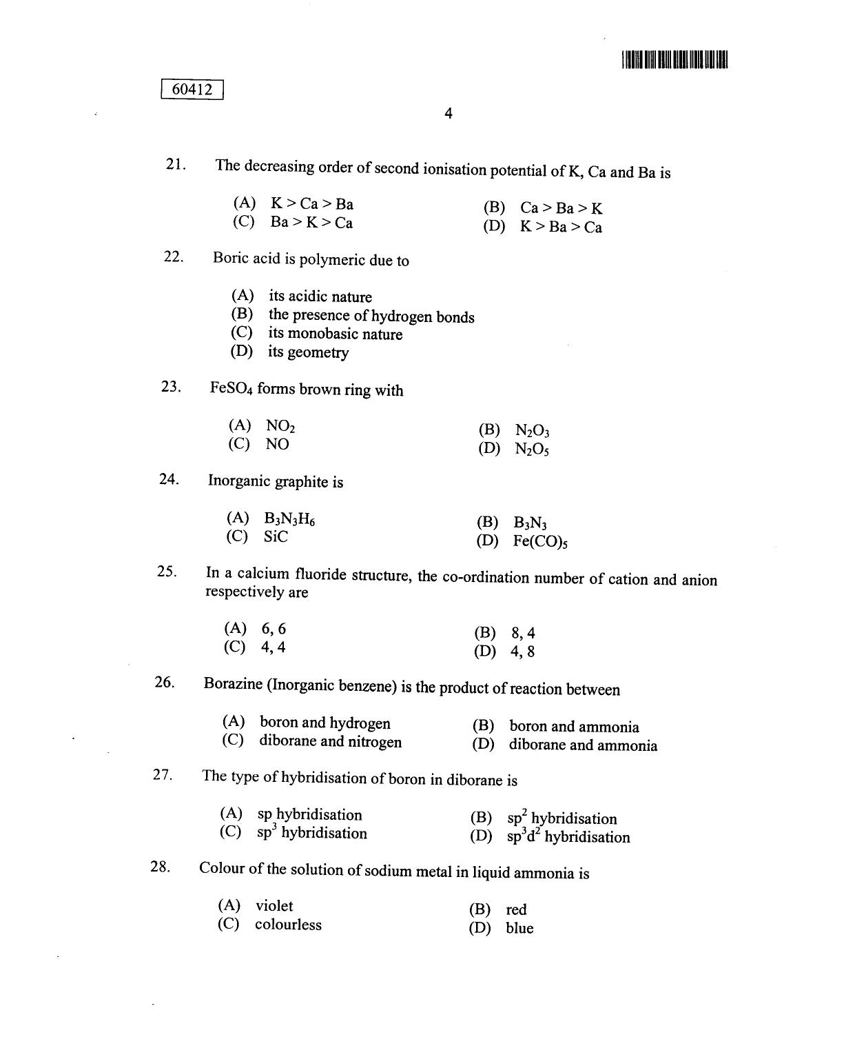 CUSAT CAT 2012 Chemistry Question Paper - Page 5