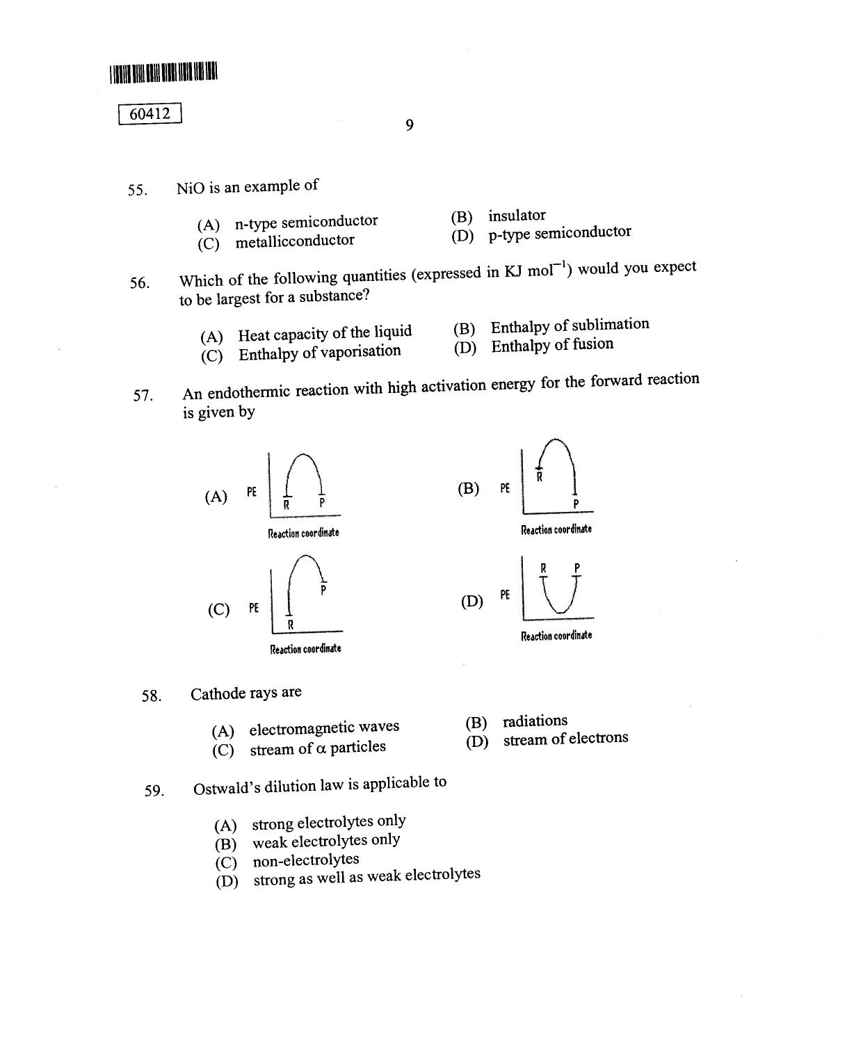 CUSAT CAT 2012 Chemistry Question Paper - Page 10