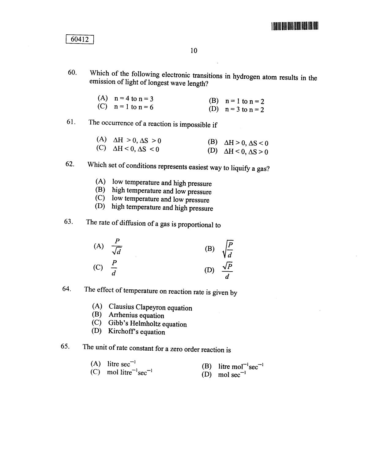 CUSAT CAT 2012 Chemistry Question Paper - Page 11