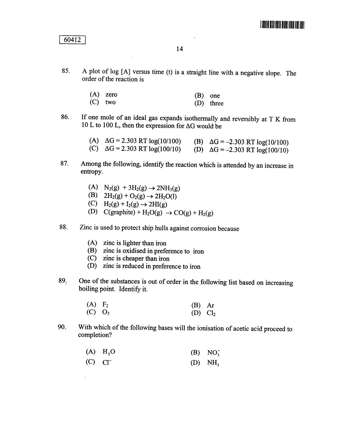 CUSAT CAT 2012 Chemistry Question Paper - Page 15