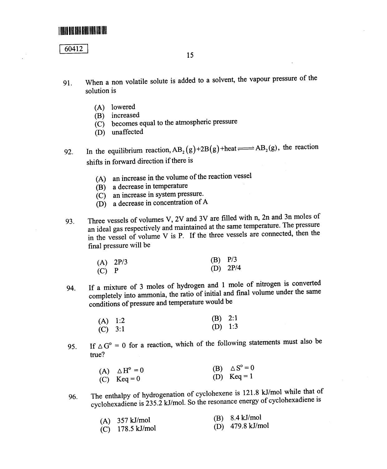 CUSAT CAT 2012 Chemistry Question Paper - Page 16