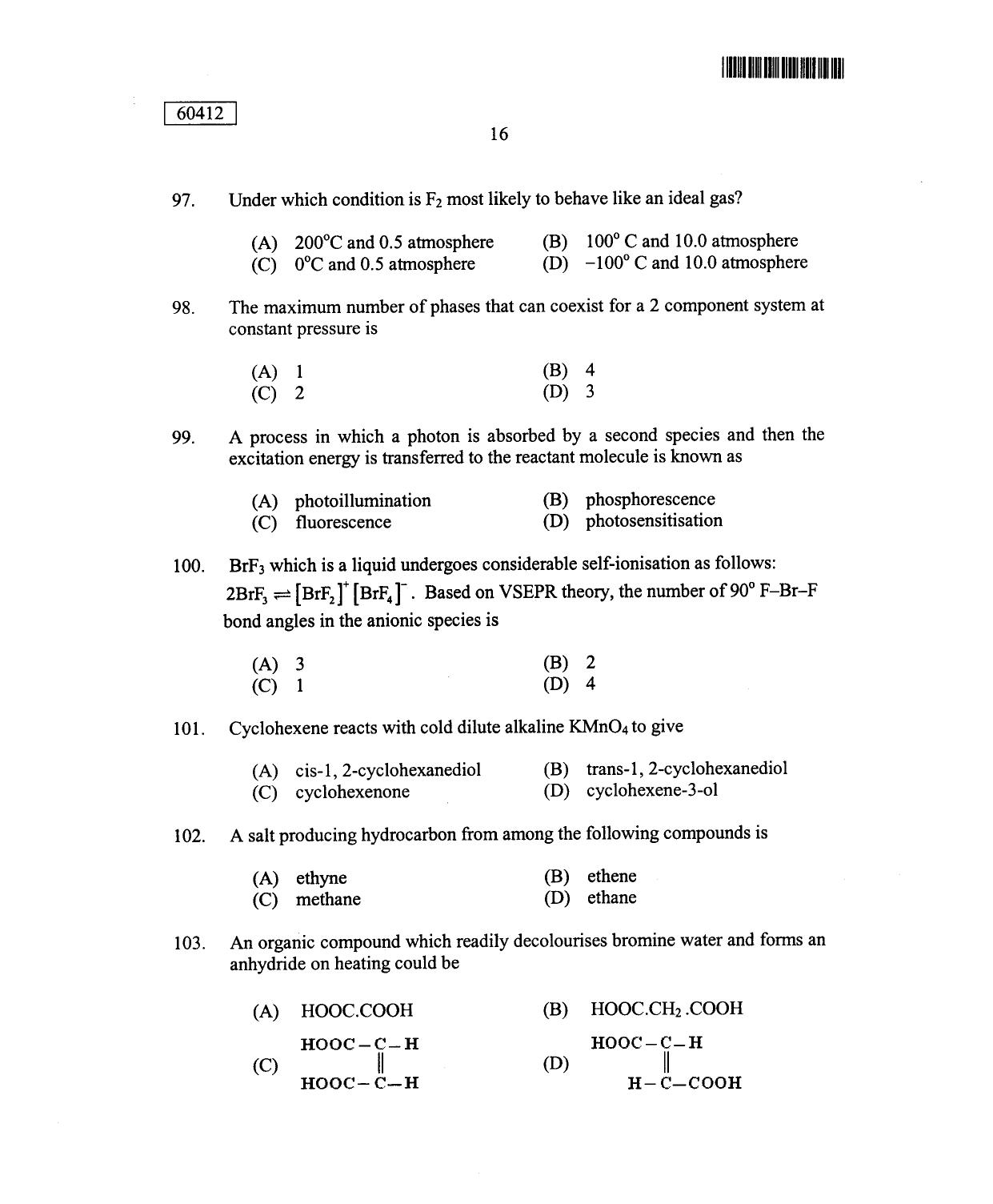 CUSAT CAT 2012 Chemistry Question Paper - Page 17