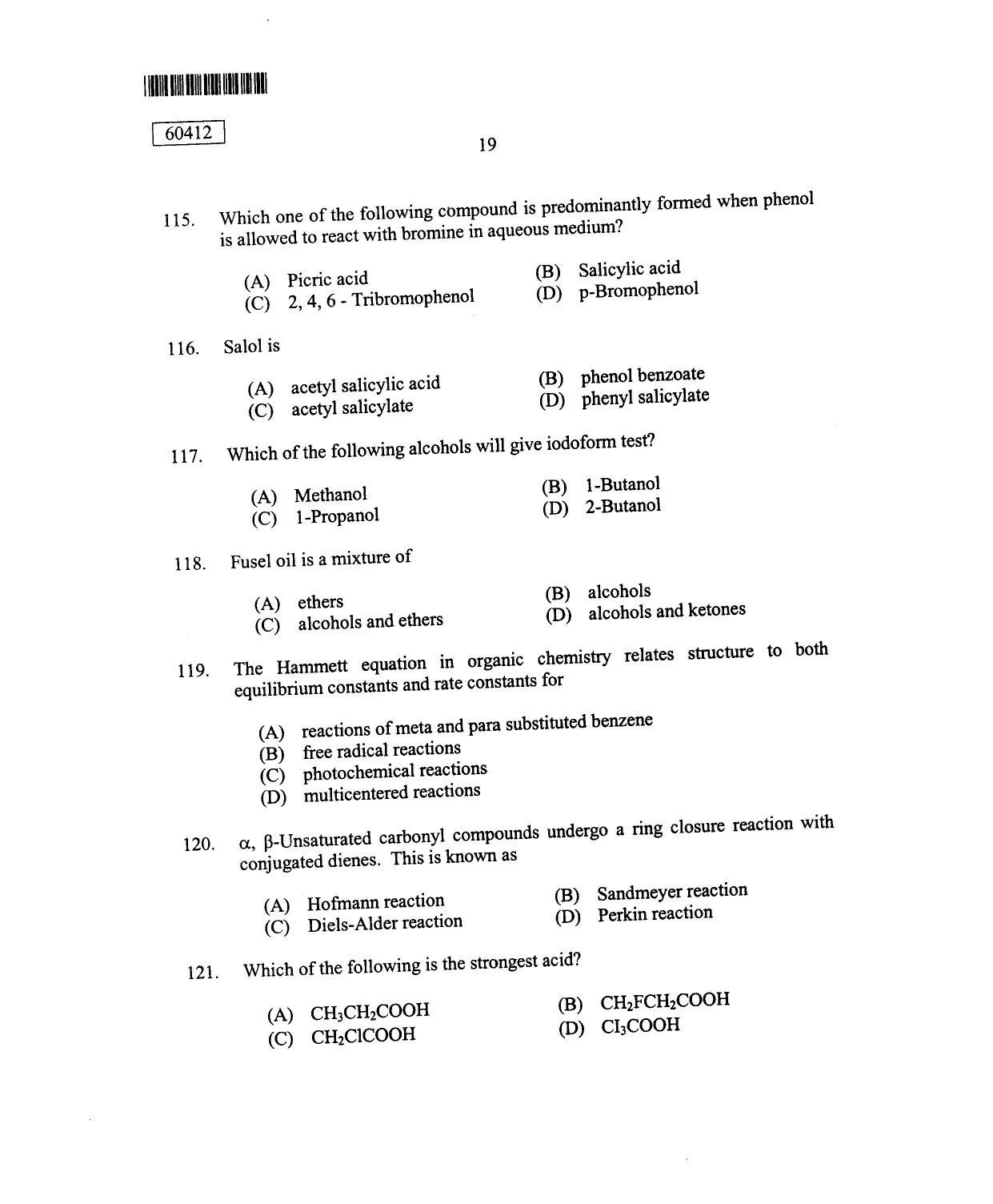 CUSAT CAT 2012 Chemistry Question Paper - Page 20