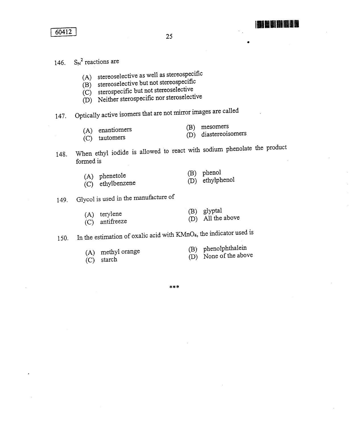 CUSAT CAT 2012 Chemistry Question Paper - Page 26