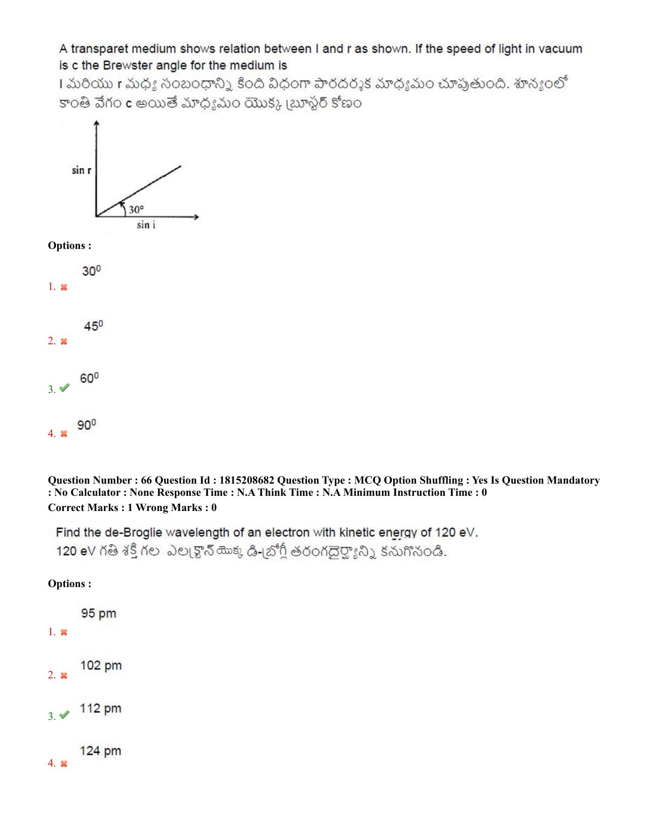TS CPGET 2023 M Sc Physics (Shift 2) Question Paper with Answer Key - Page 35