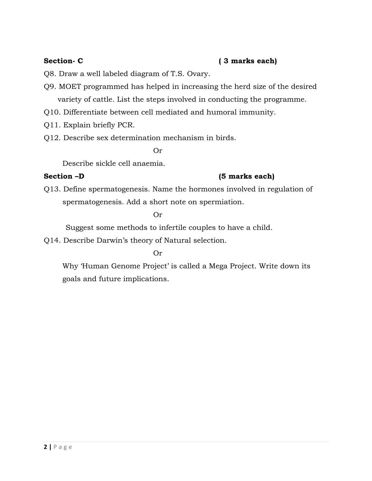 JKBOSE Class 12 Zoology Model Question Paper 2023 IndCareer Docs