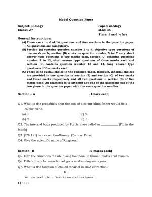 JKBOSE Class 12 Zoology Model Question Paper 2023