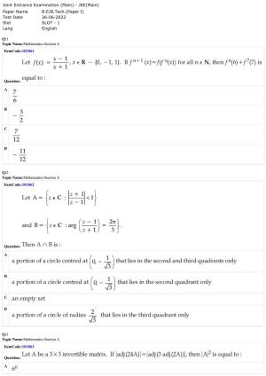 JEE Mains 2022: BTech English (Shift 1) 26-06-2022 Question Paper