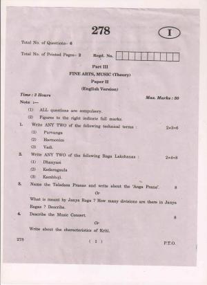 AP Inter 2nd Year Fine arts Music-II (EM) May 2018 (General) Question Paper