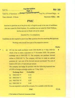CA Final Nov 2020 Question Paper - Paper 2 – Strategic Financial Management