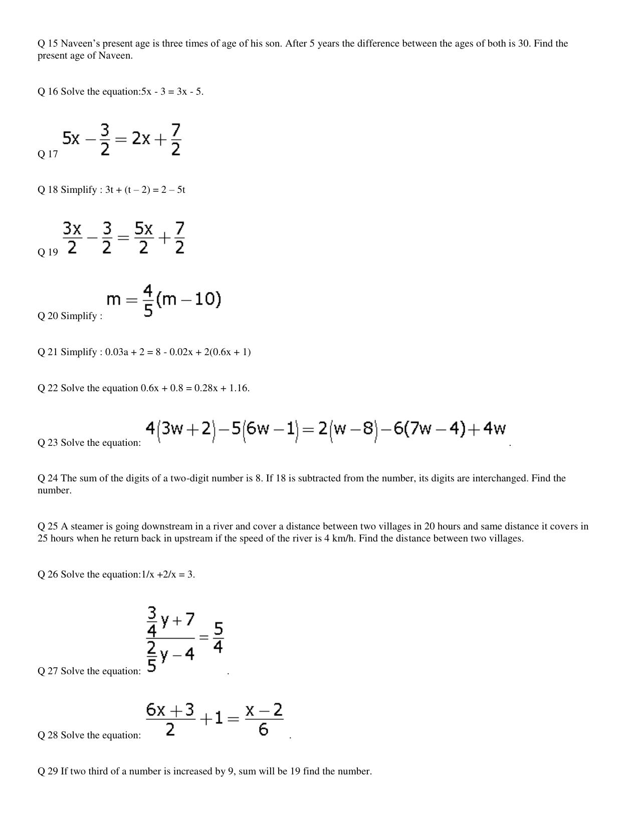 CBSE Worksheets for Class 8 Mathematics Linear Equations in One Variable Assignment 7 - Page 5