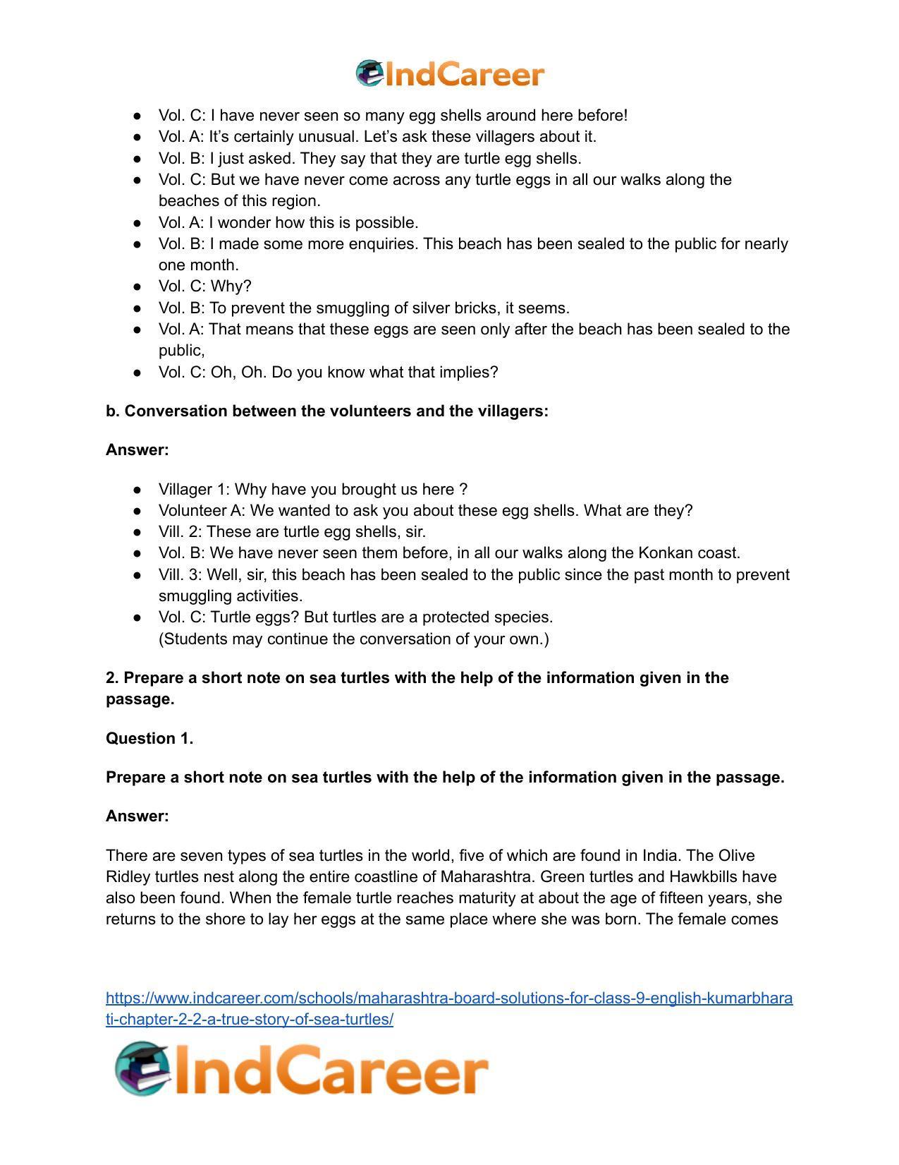 Maharashtra Board Solutions for Class 9- English Kumarbharati: Chapter 2.2- A True Story of Sea Turtles - Page 6