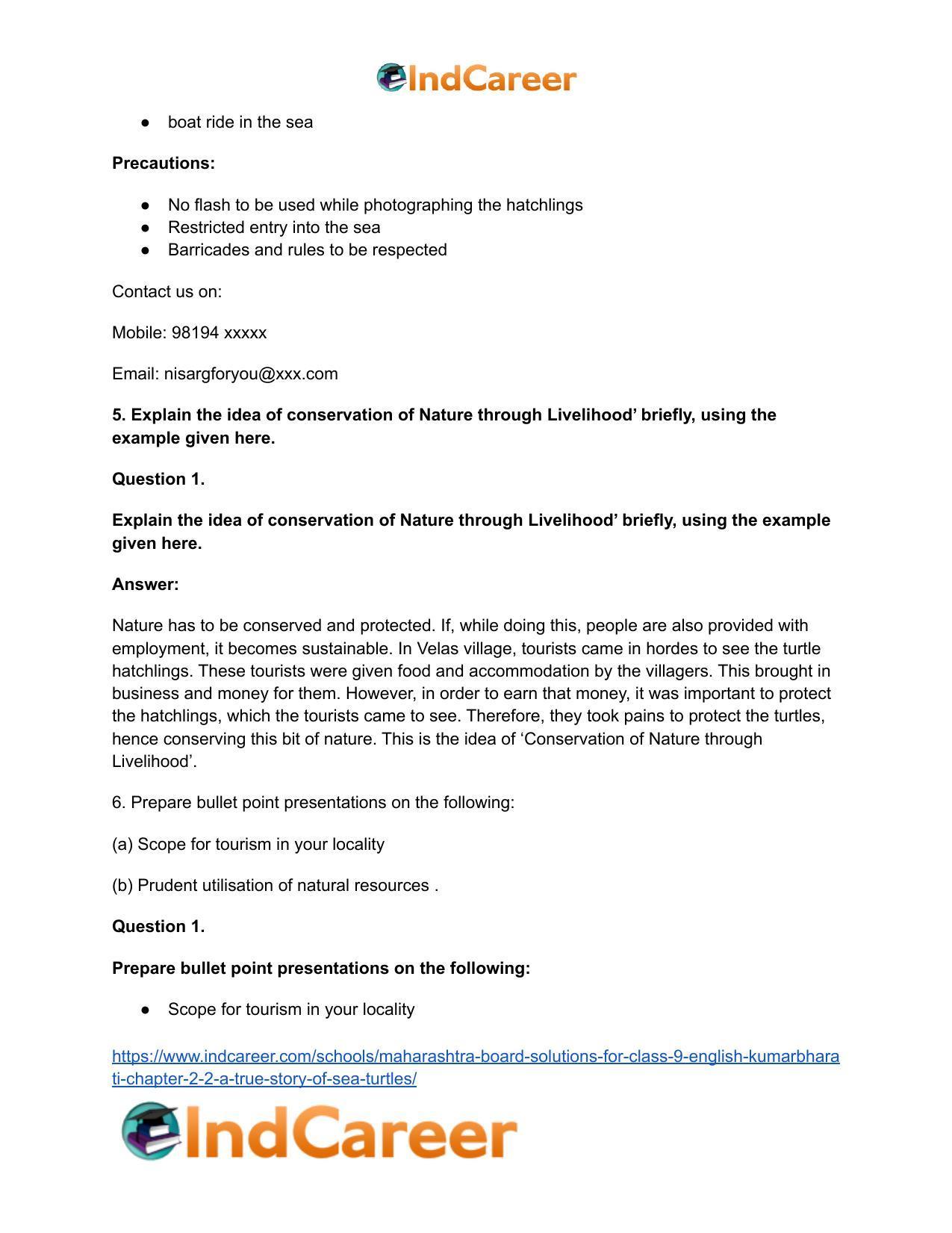 Maharashtra Board Solutions for Class 9- English Kumarbharati: Chapter 2.2- A True Story of Sea Turtles - Page 9