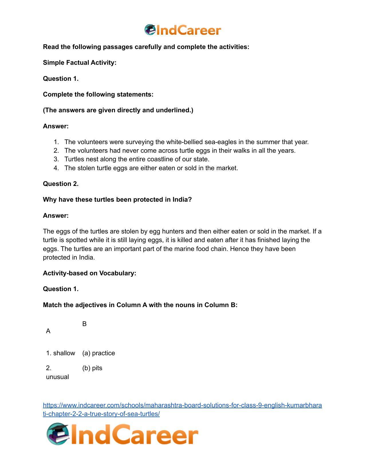 Maharashtra Board Solutions for Class 9- English Kumarbharati: Chapter 2.2- A True Story of Sea Turtles - Page 11