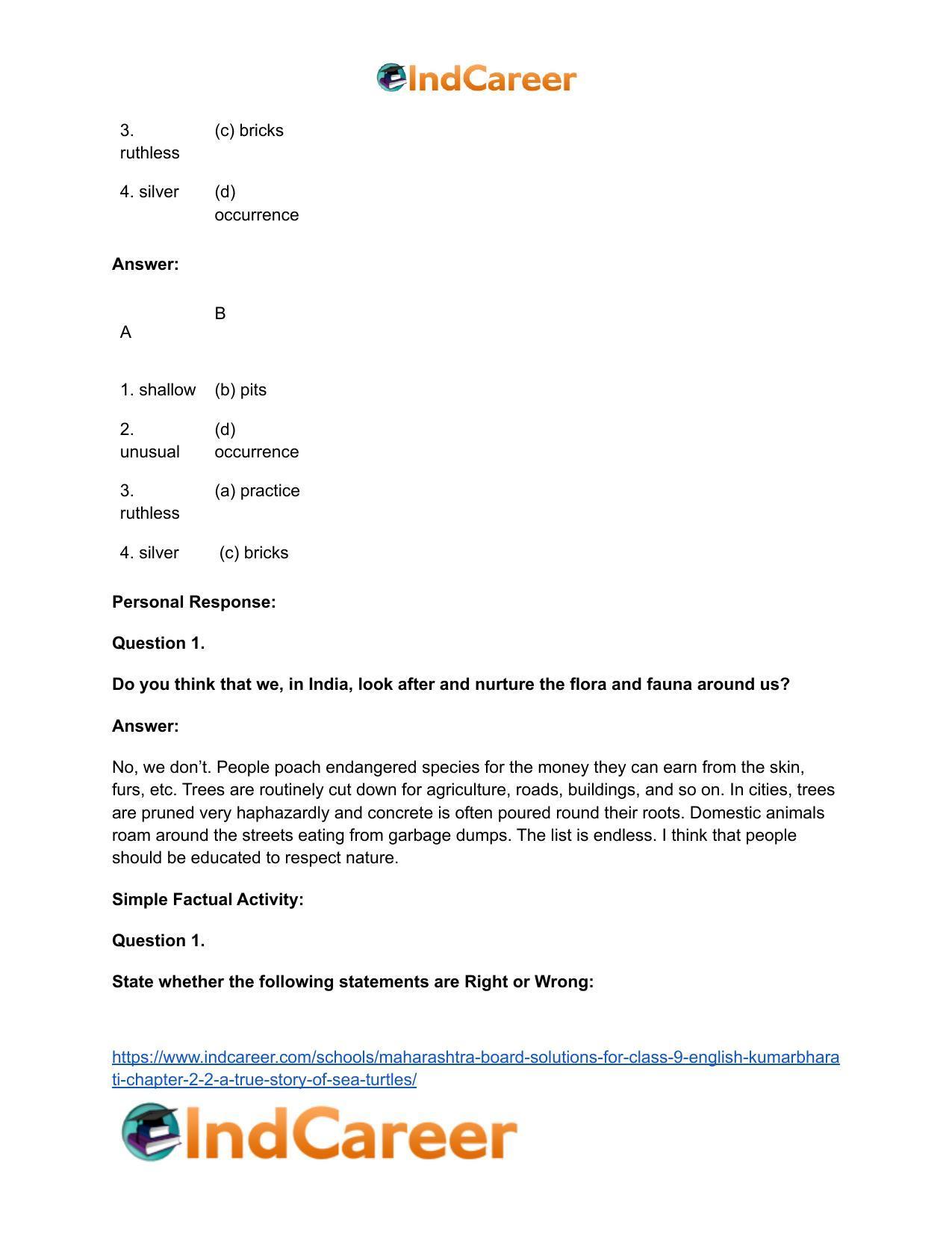 Maharashtra Board Solutions for Class 9- English Kumarbharati: Chapter 2.2- A True Story of Sea Turtles - Page 12