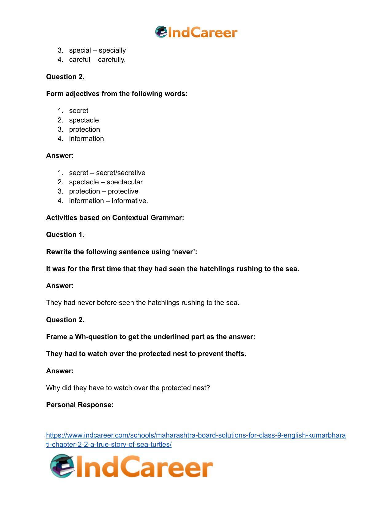 Maharashtra Board Solutions for Class 9- English Kumarbharati: Chapter 2.2- A True Story of Sea Turtles - Page 14
