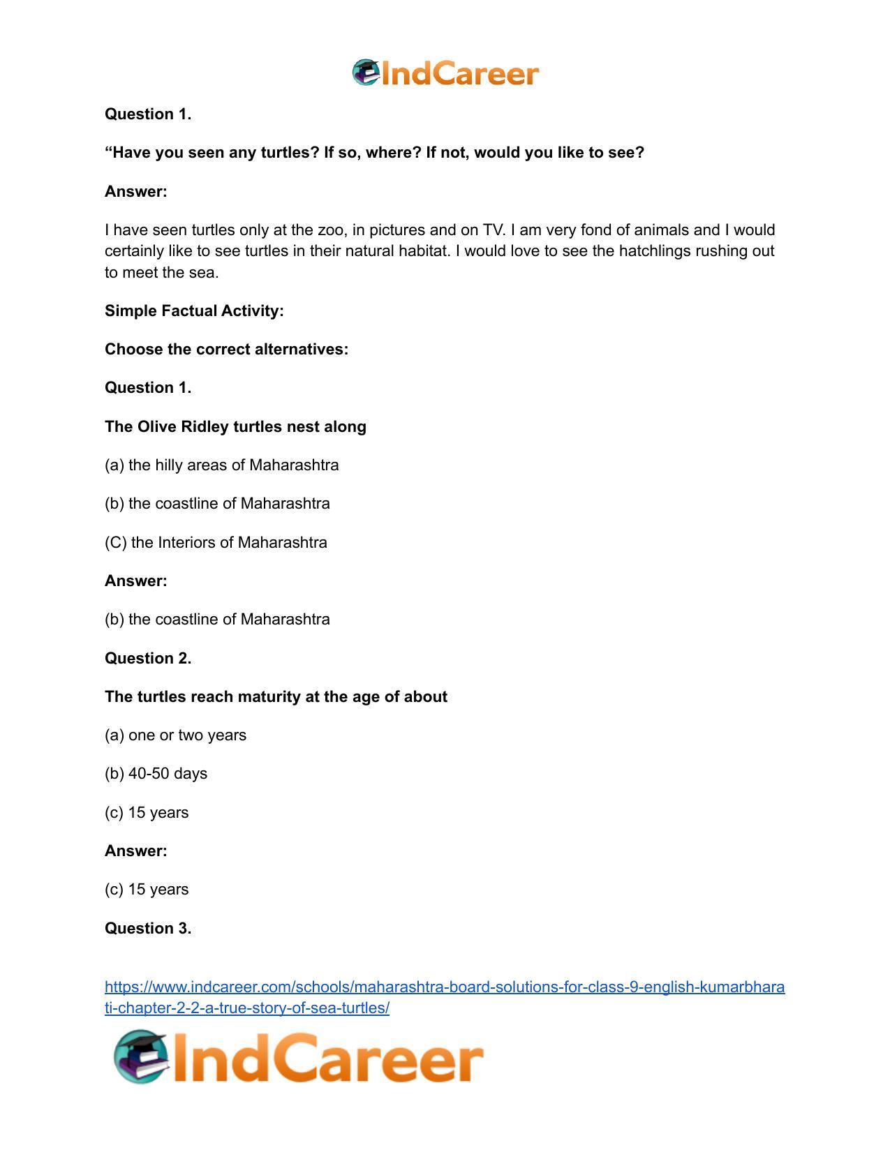 Maharashtra Board Solutions for Class 9- English Kumarbharati: Chapter 2.2- A True Story of Sea Turtles - Page 15