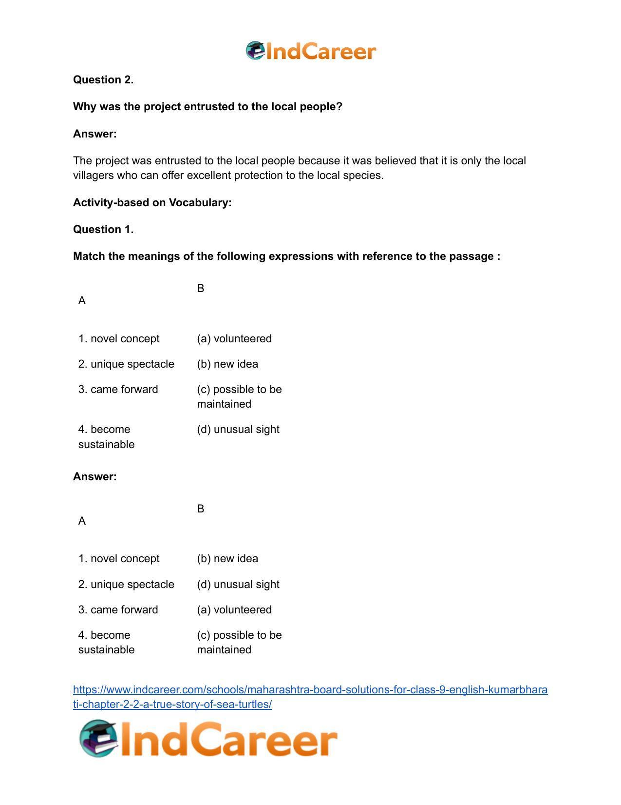 Maharashtra Board Solutions for Class 9- English Kumarbharati: Chapter 2.2- A True Story of Sea Turtles - Page 18