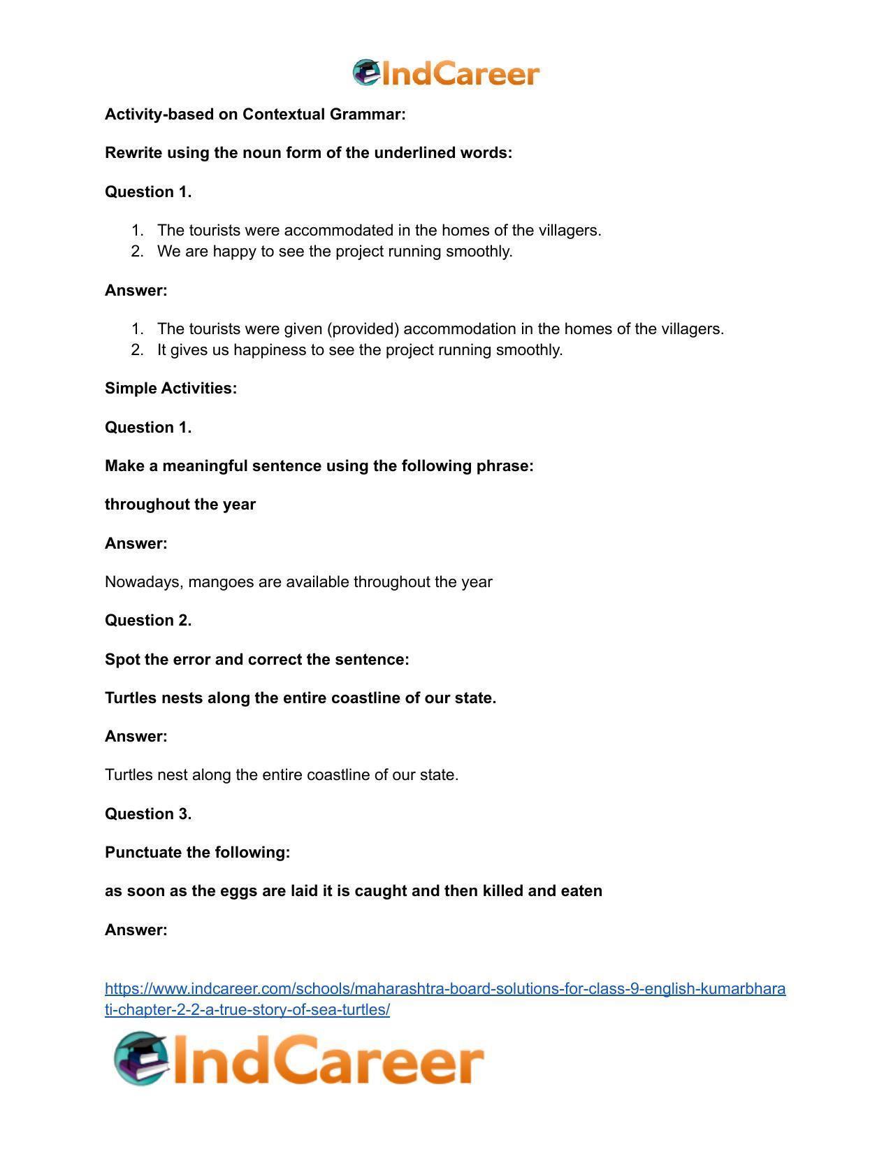 Maharashtra Board Solutions for Class 9- English Kumarbharati: Chapter 2.2- A True Story of Sea Turtles - Page 19