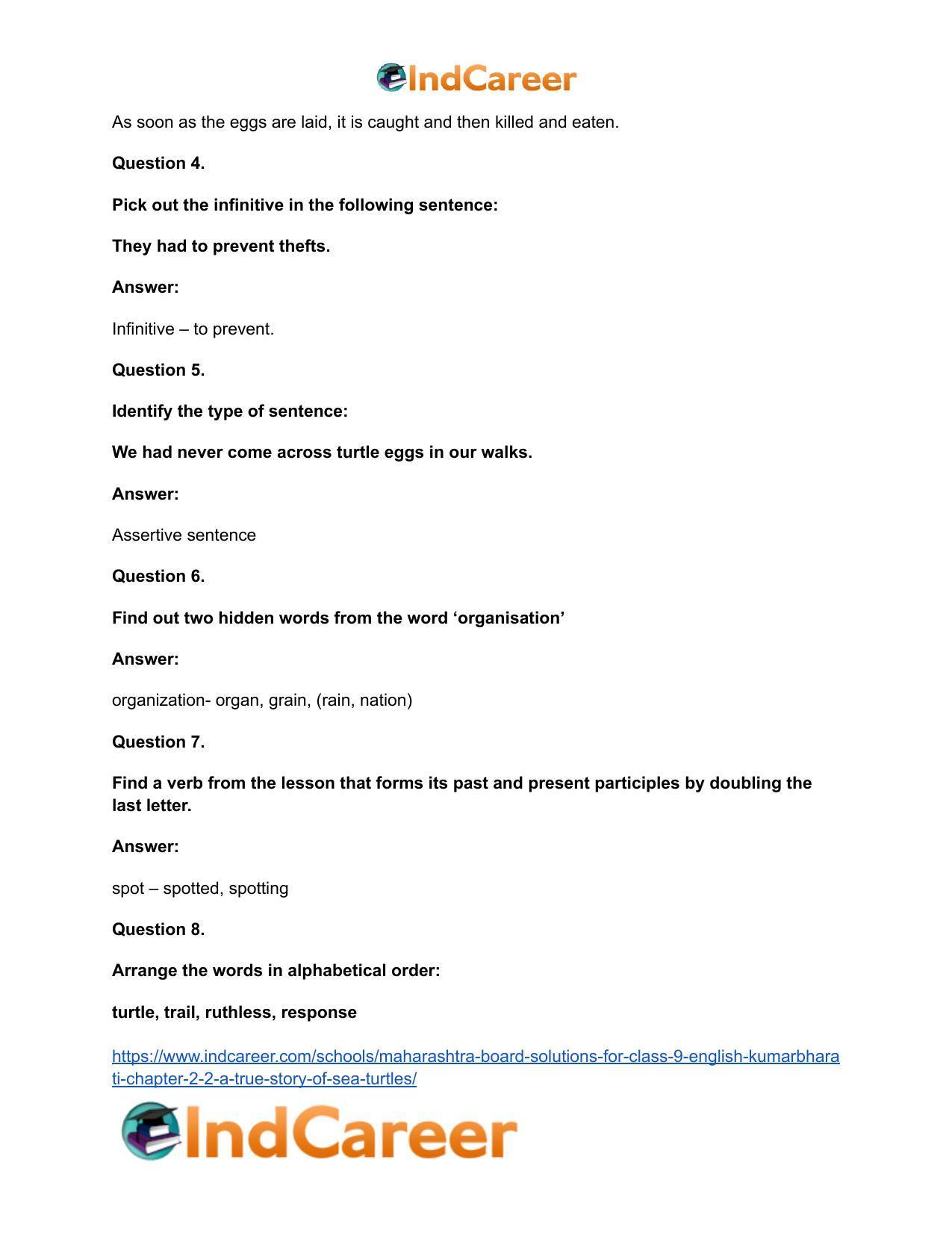 Maharashtra Board Solutions for Class 9- English Kumarbharati: Chapter 2.2- A True Story of Sea Turtles - Page 20