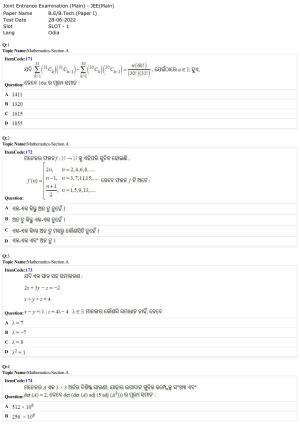 JEE Mains 2022: BTech Odiya (Shift 1) 28-06-2022 Question Paper