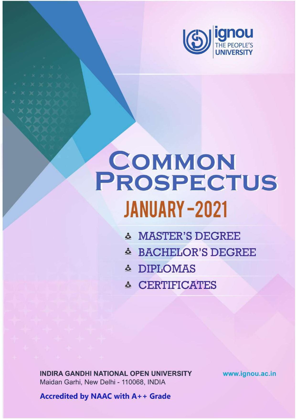 Indira Gandhi National Open University (IGNOU), Delhi - Prospectus 2021 - Page 1