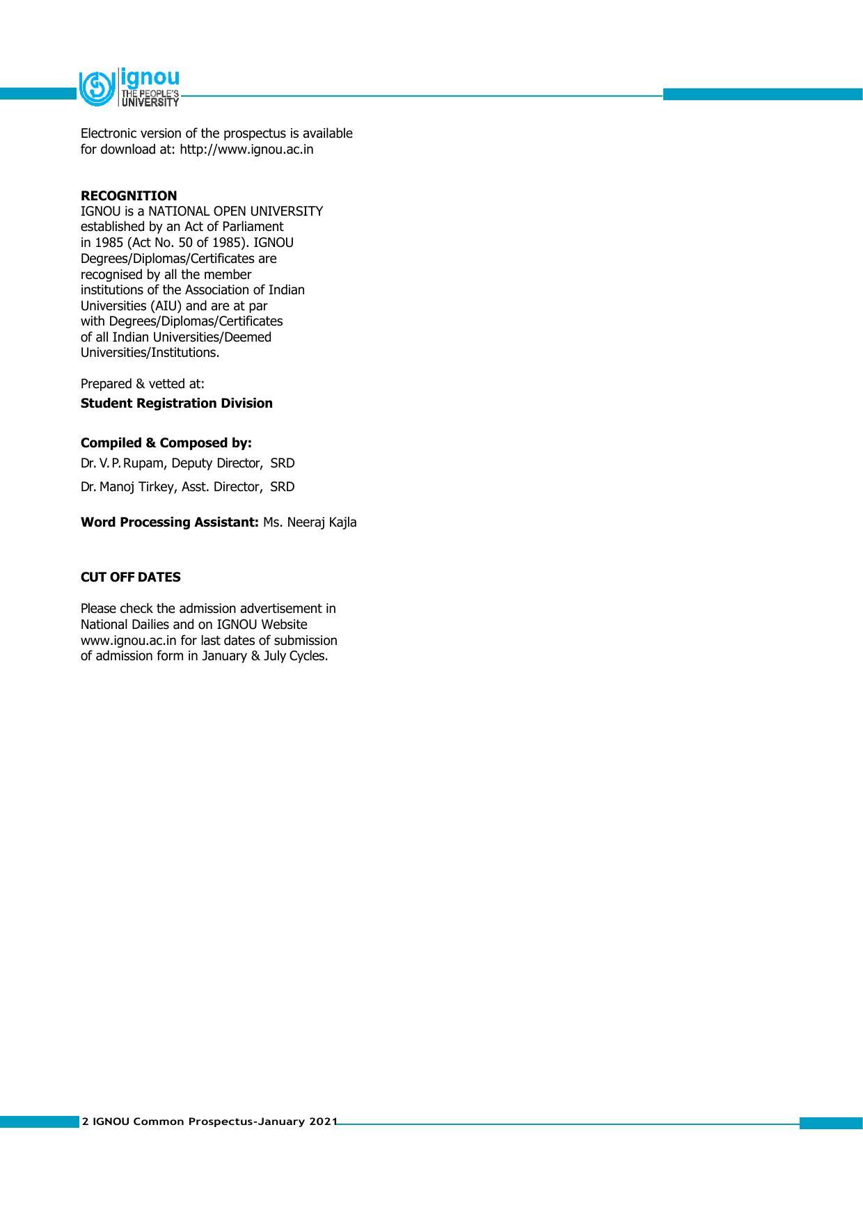 Indira Gandhi National Open University (IGNOU), Delhi - Prospectus 2021 - Page 2