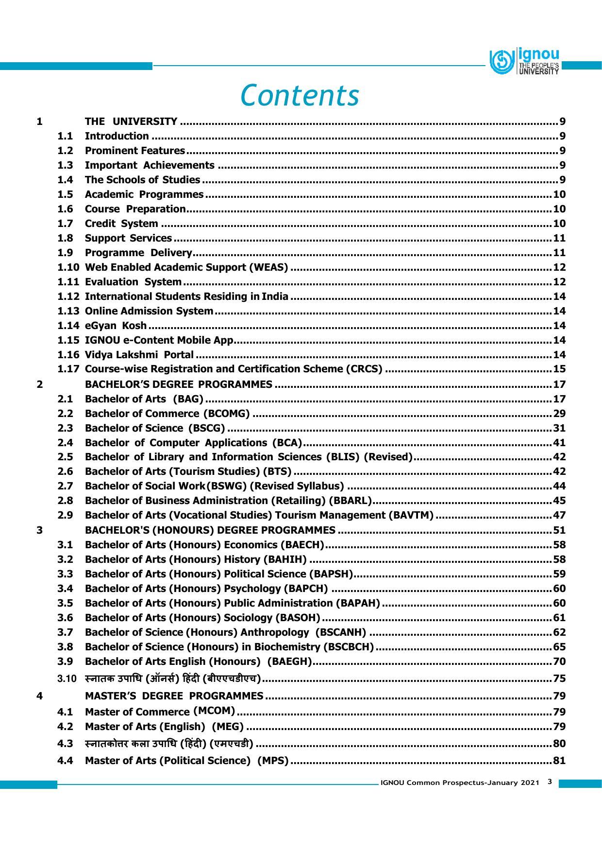 Indira Gandhi National Open University (IGNOU), Delhi - Prospectus 2021 - Page 3