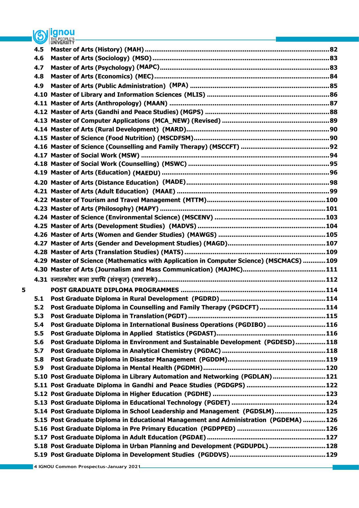 Indira Gandhi National Open University (IGNOU), Delhi - Prospectus 2021 - Page 4