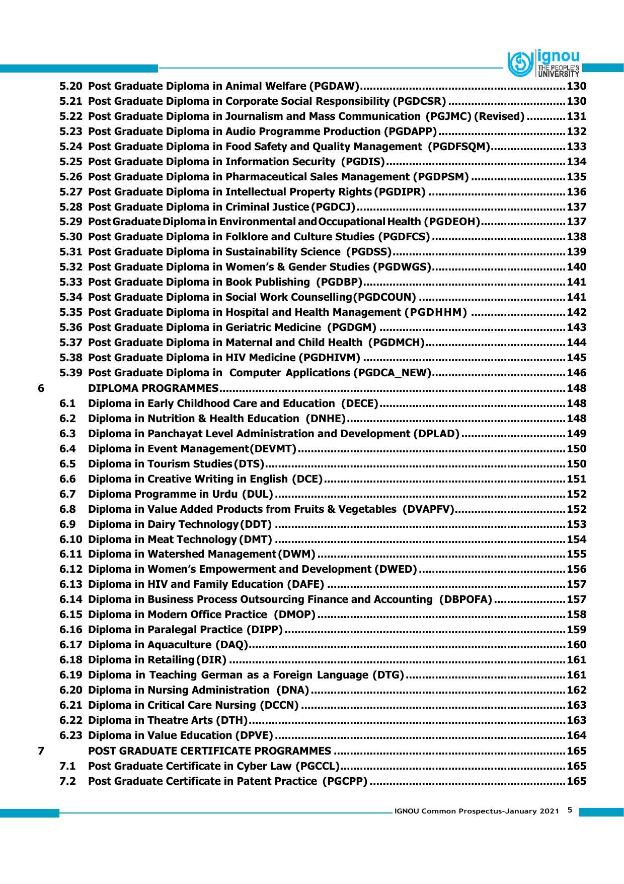 Indira Gandhi National Open University (IGNOU), Delhi - Prospectus 2021 - Page 5