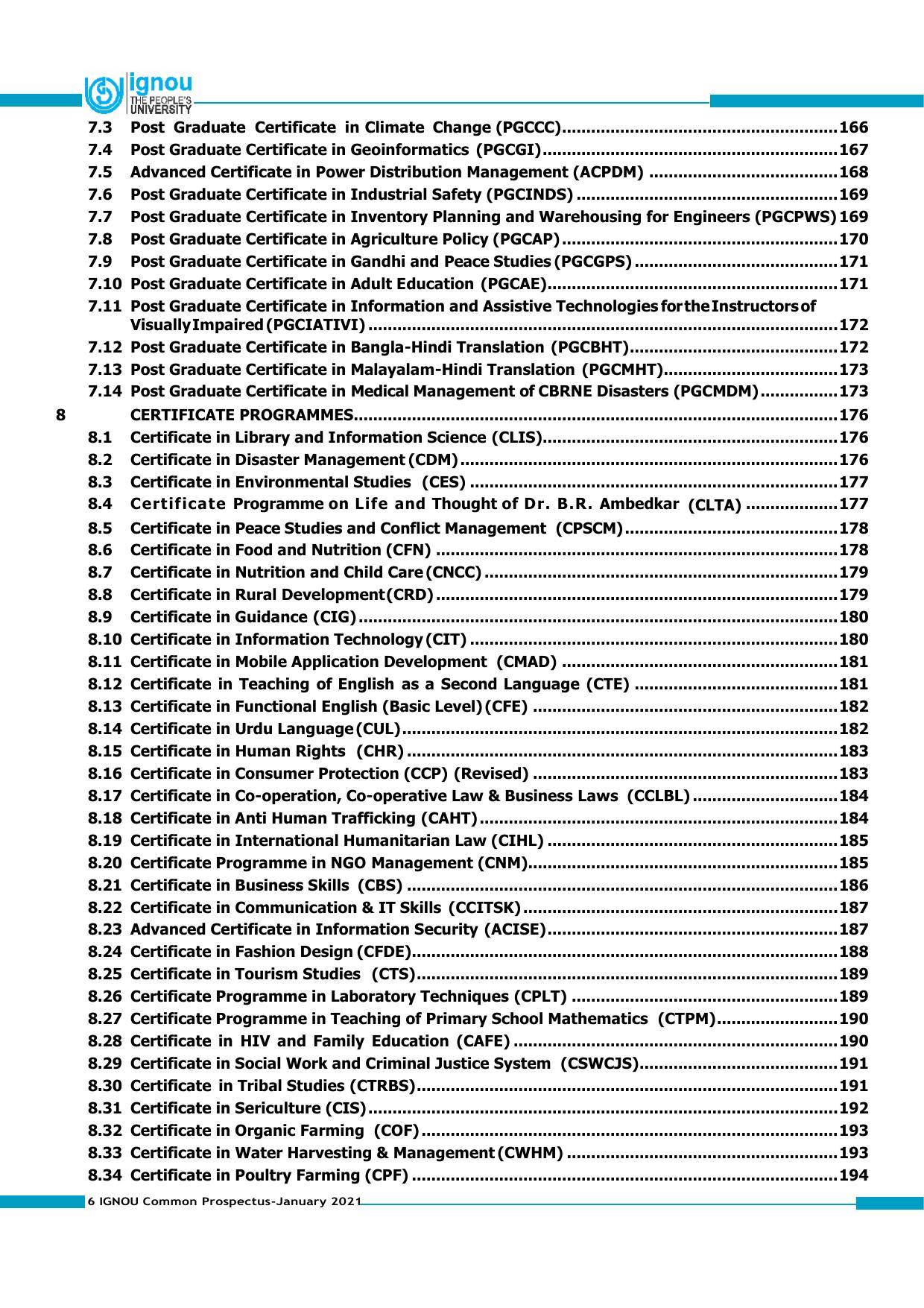 Indira Gandhi National Open University (IGNOU), Delhi - Prospectus 2021 - Page 6