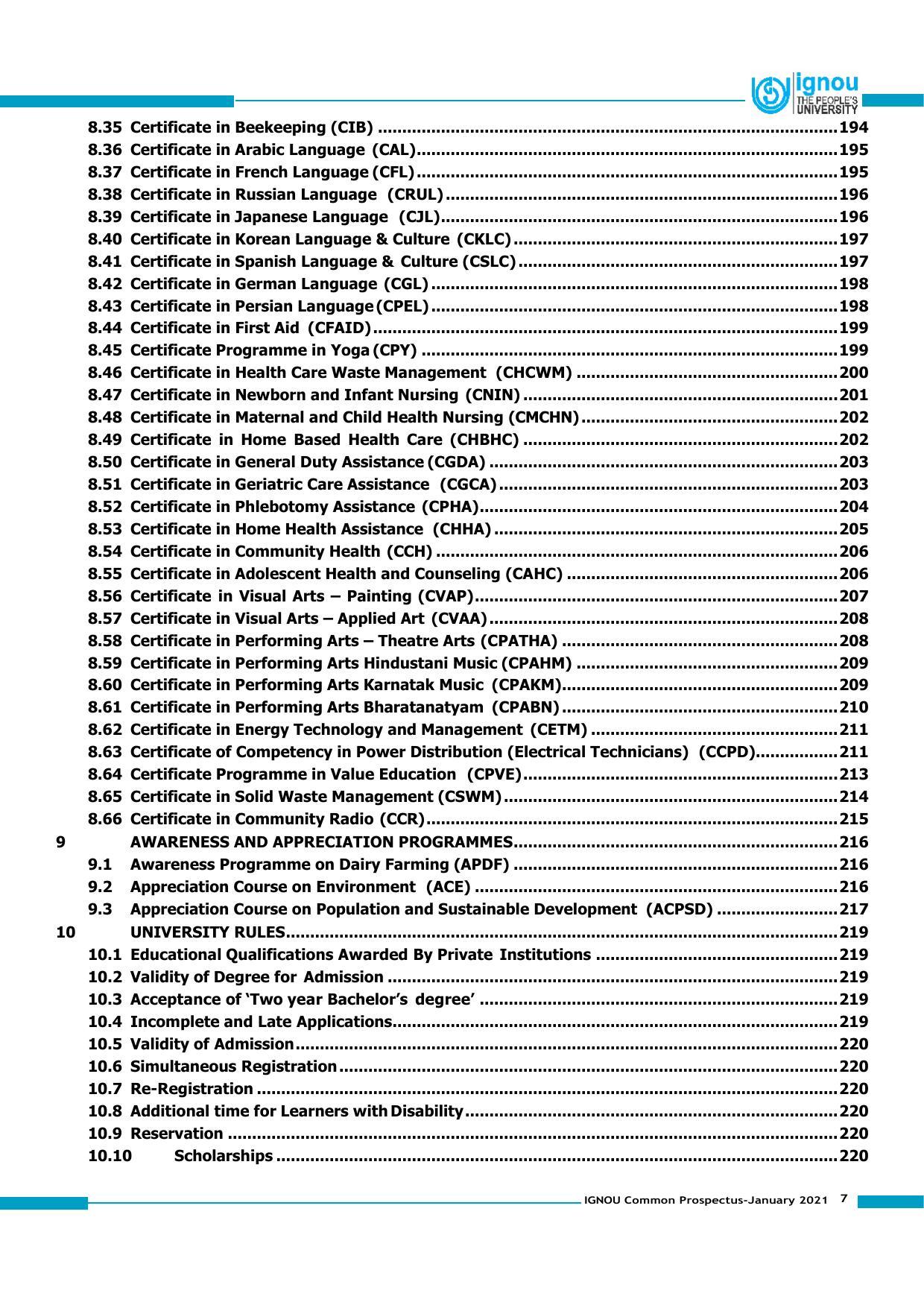 Indira Gandhi National Open University (IGNOU), Delhi - Prospectus 2021 - Page 7