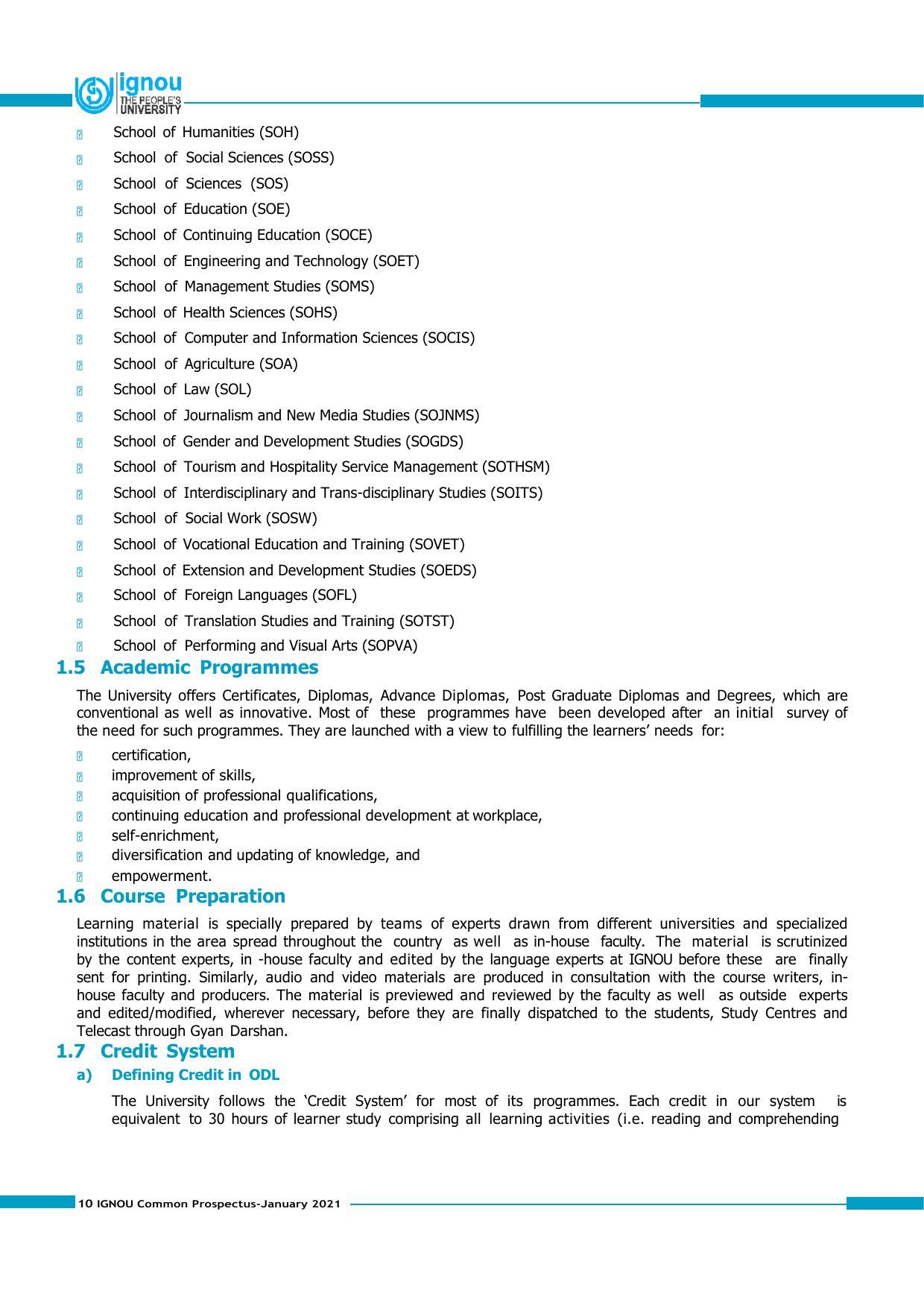 Indira Gandhi National Open University (IGNOU), Delhi - Prospectus 2021 - Page 10