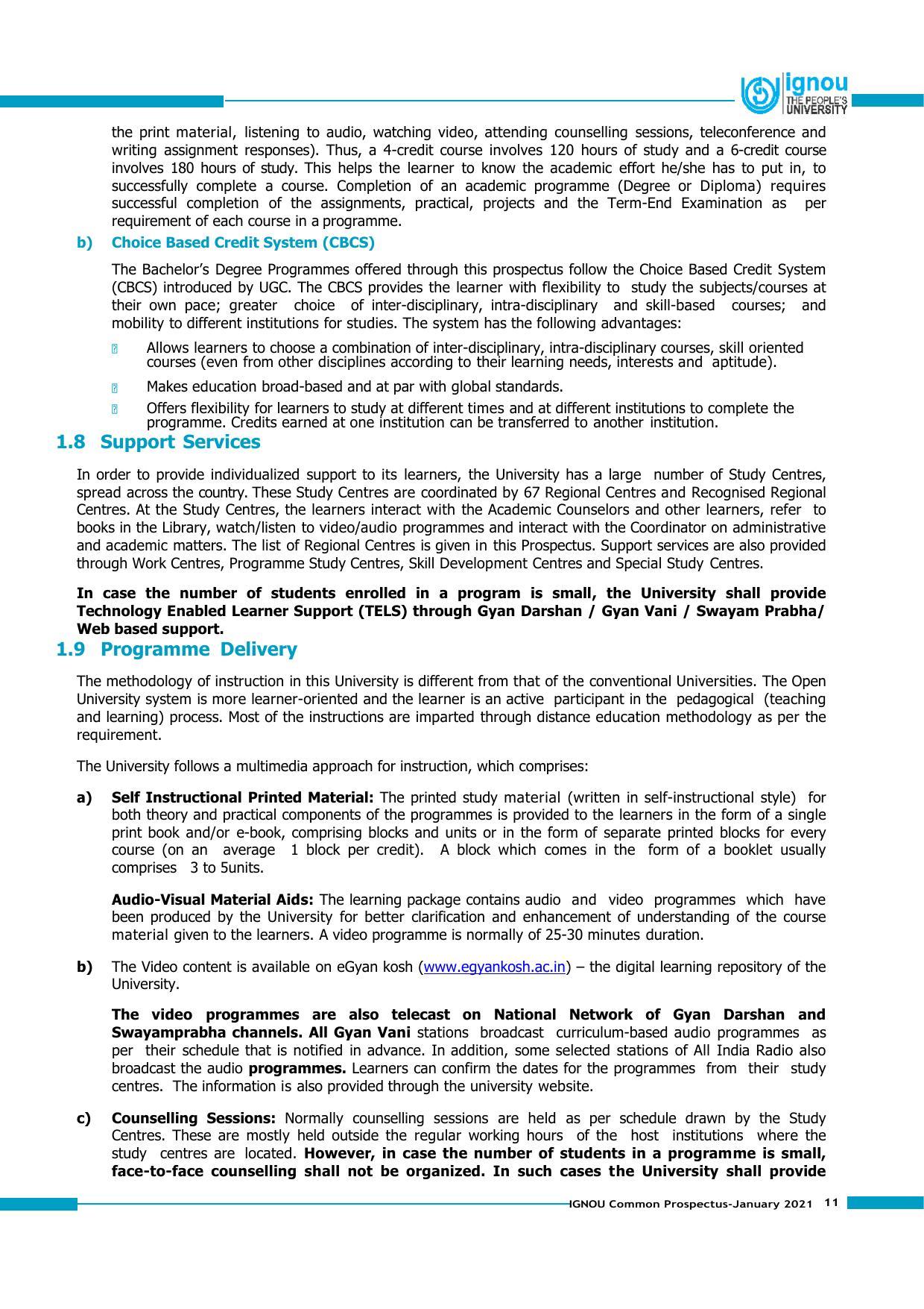 Indira Gandhi National Open University (IGNOU), Delhi - Prospectus 2021 - Page 11