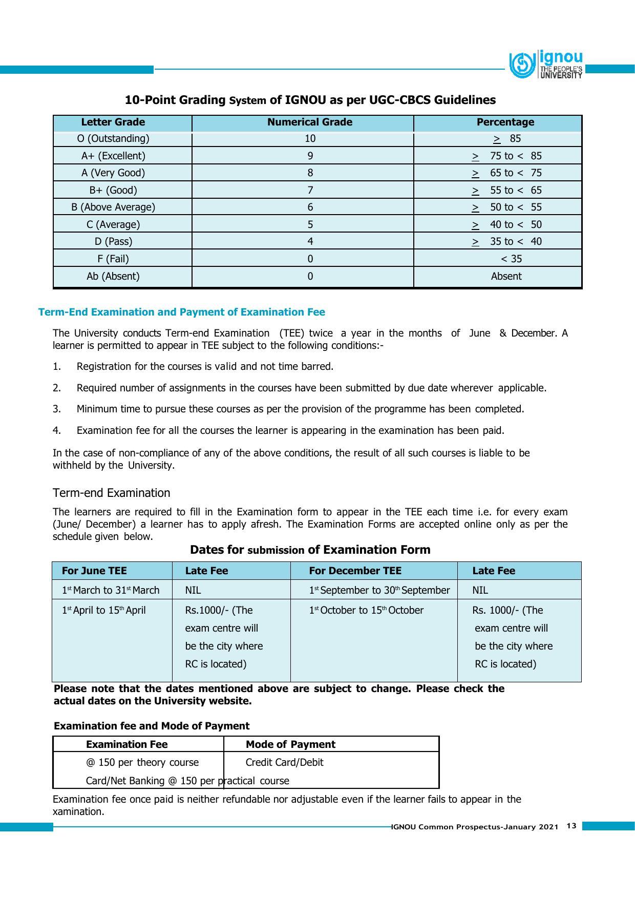 Indira Gandhi National Open University (IGNOU), Delhi - Prospectus 2021 - Page 13