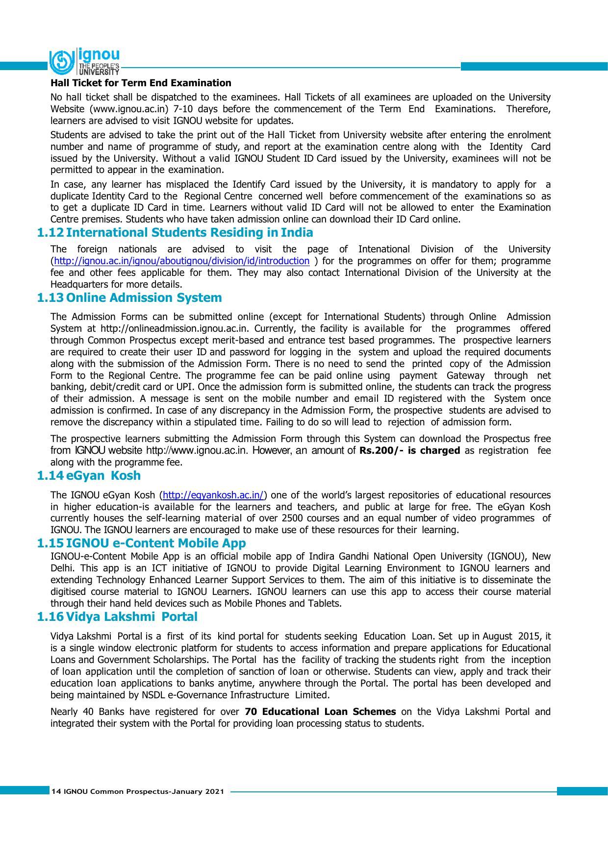 Indira Gandhi National Open University (IGNOU), Delhi - Prospectus 2021 - Page 14