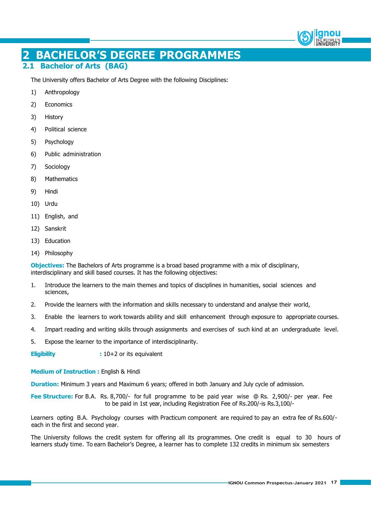 Indira Gandhi National Open University (IGNOU), Delhi - Prospectus 2021 - Page 17