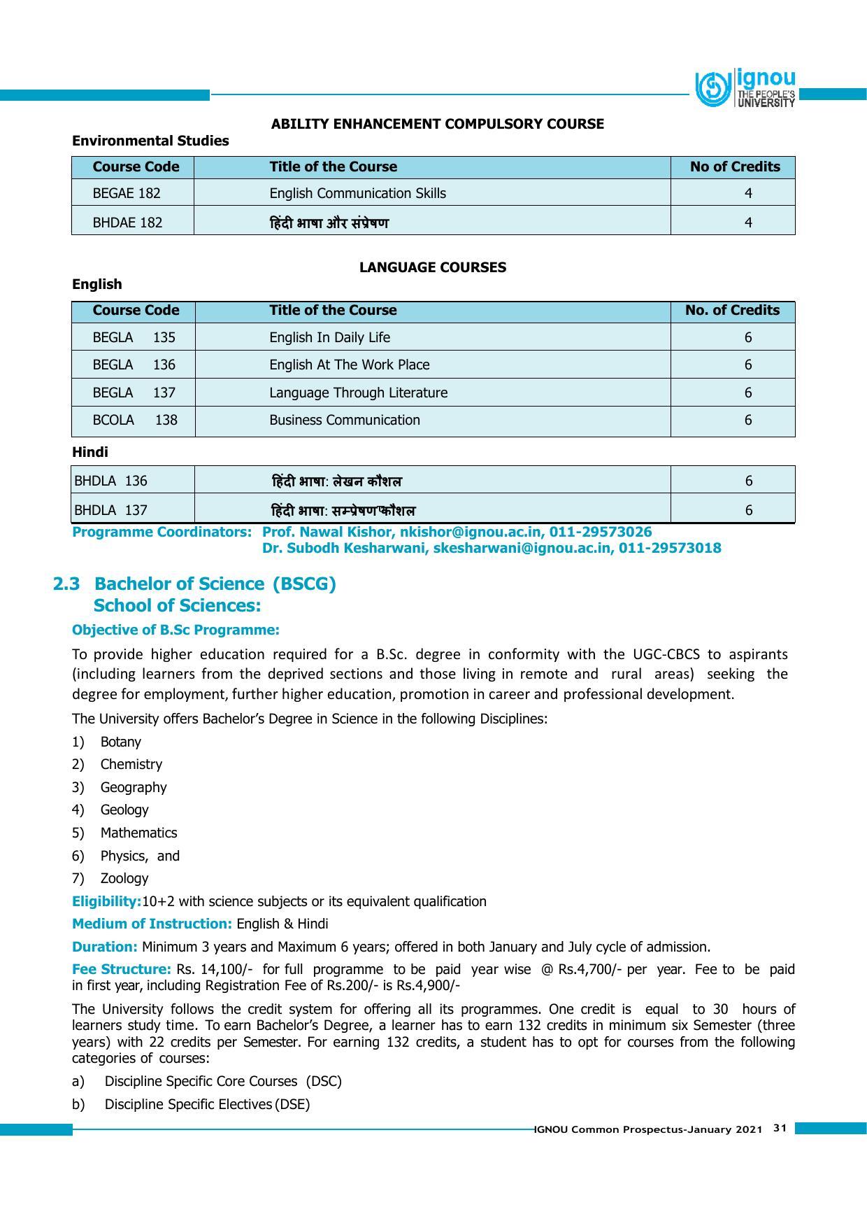 Indira Gandhi National Open University (IGNOU), Delhi - Prospectus 2021 - Page 31