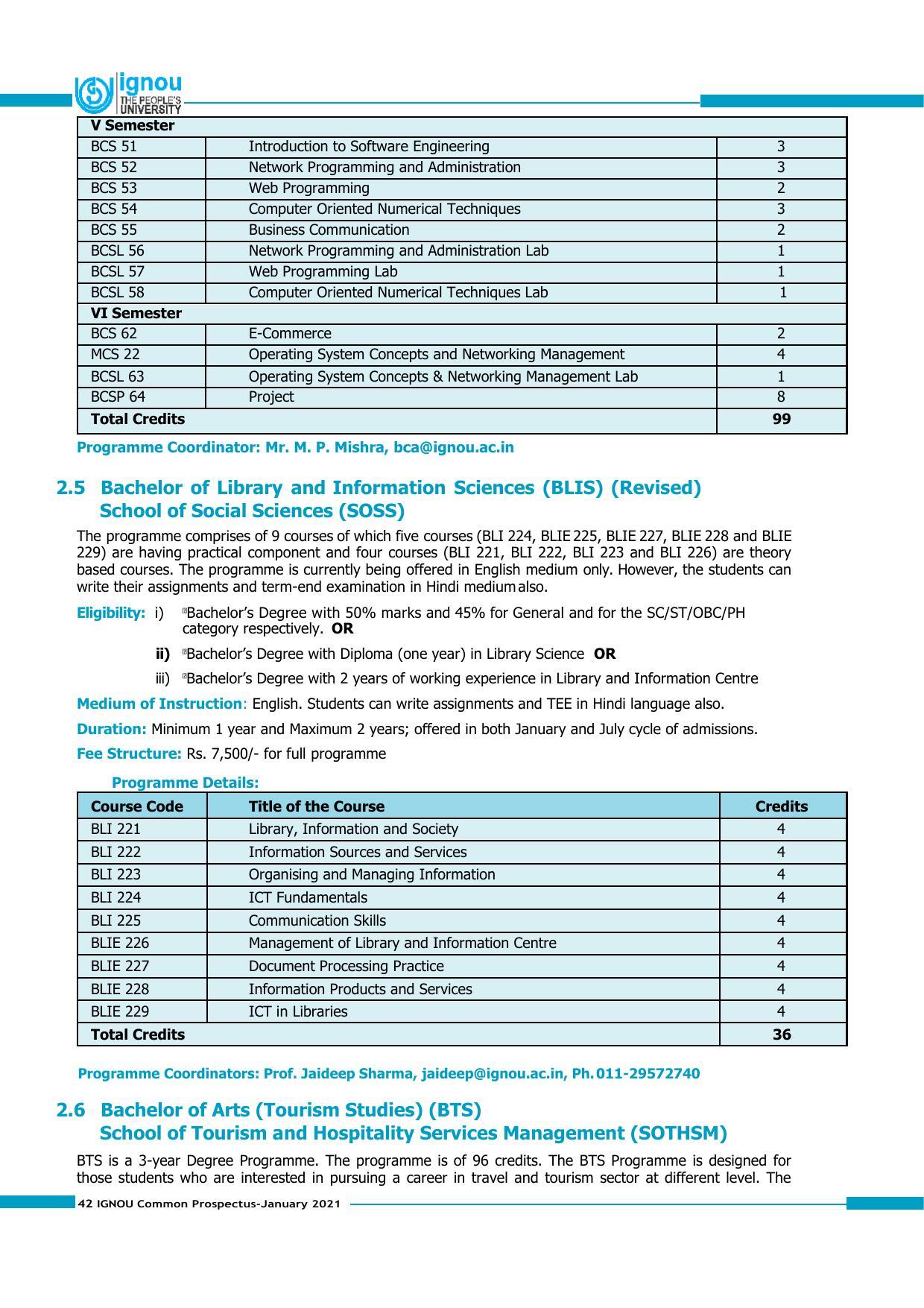 Indira Gandhi National Open University (IGNOU), Delhi - Prospectus 2021 - Page 42