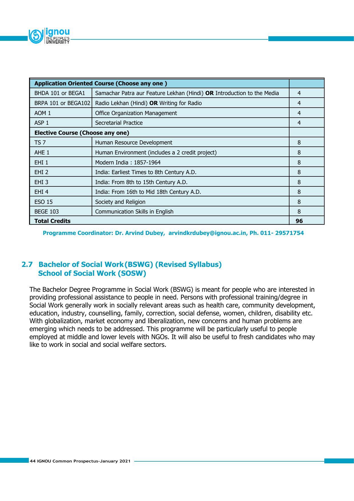 Indira Gandhi National Open University (IGNOU), Delhi - Prospectus 2021 - Page 44