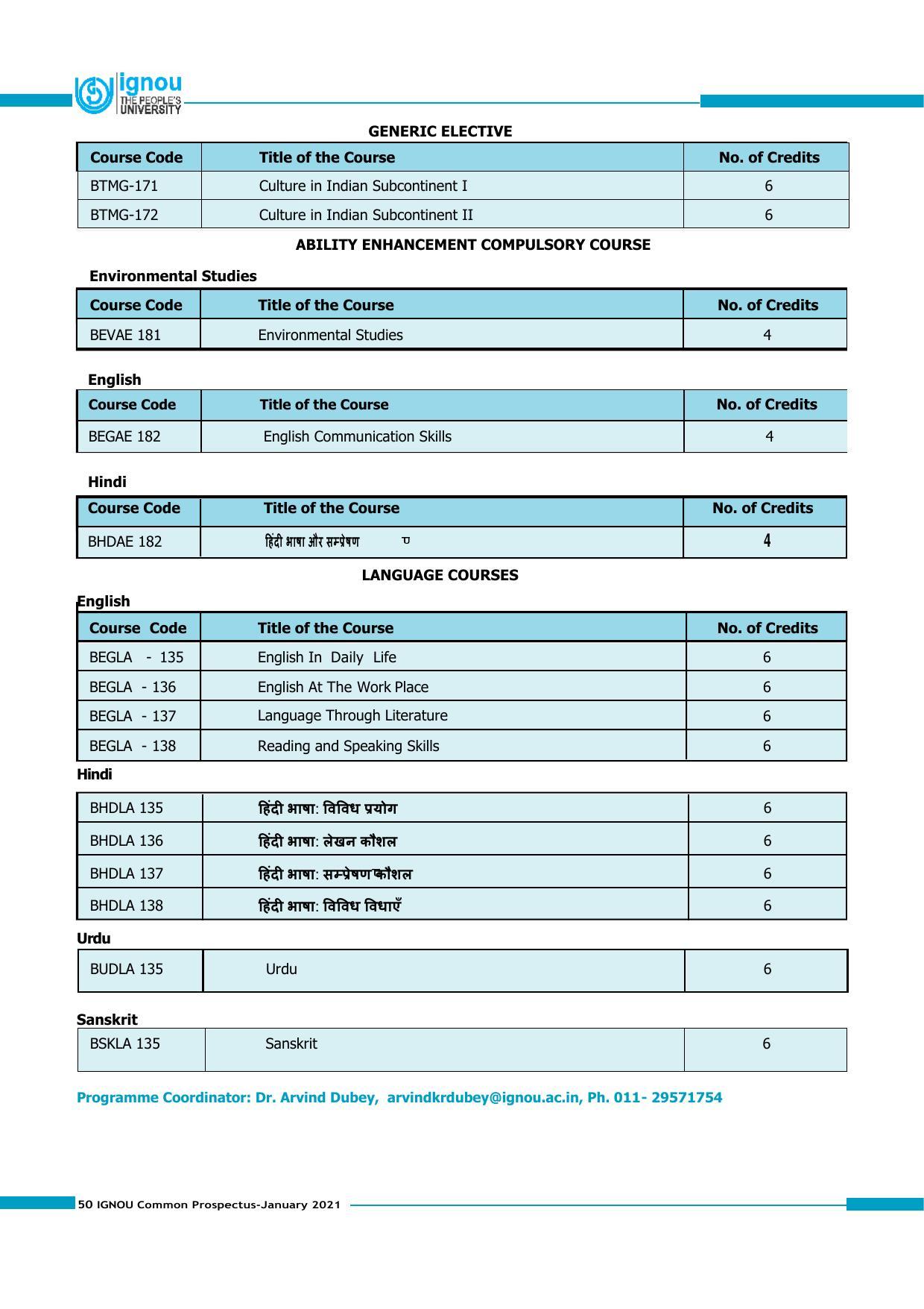 Indira Gandhi National Open University (IGNOU), Delhi - Prospectus 2021 - Page 50