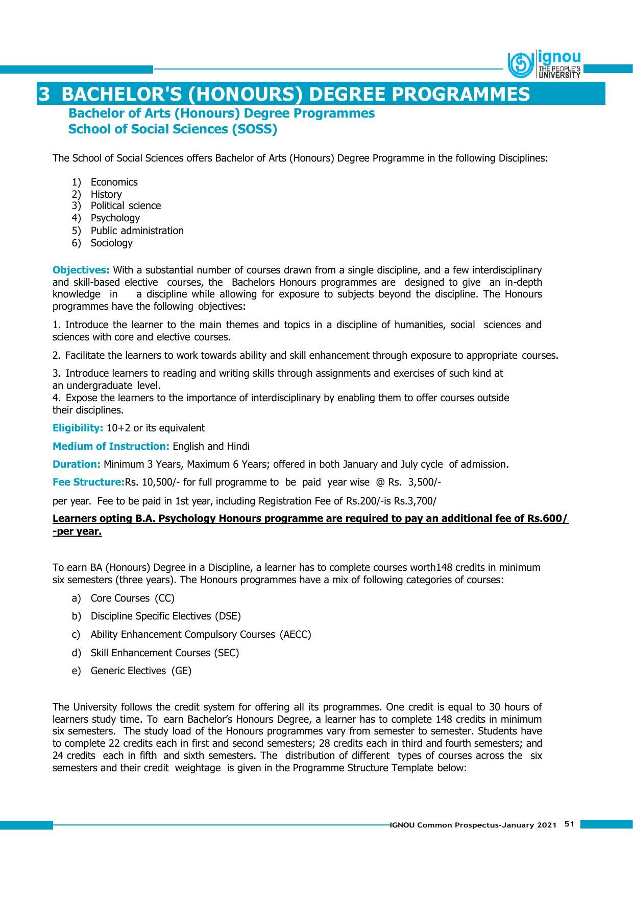 Indira Gandhi National Open University (IGNOU), Delhi - Prospectus 2021 - Page 51