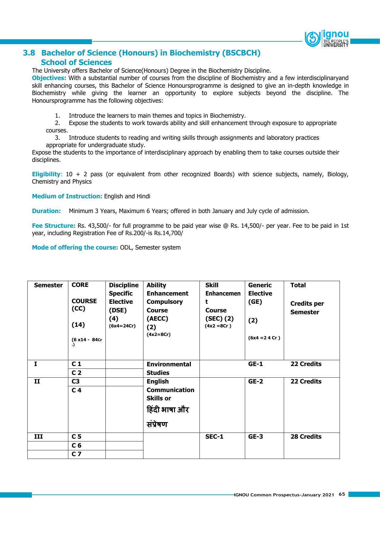 Indira Gandhi National Open University (IGNOU), Delhi - Prospectus 2021 - Page 65