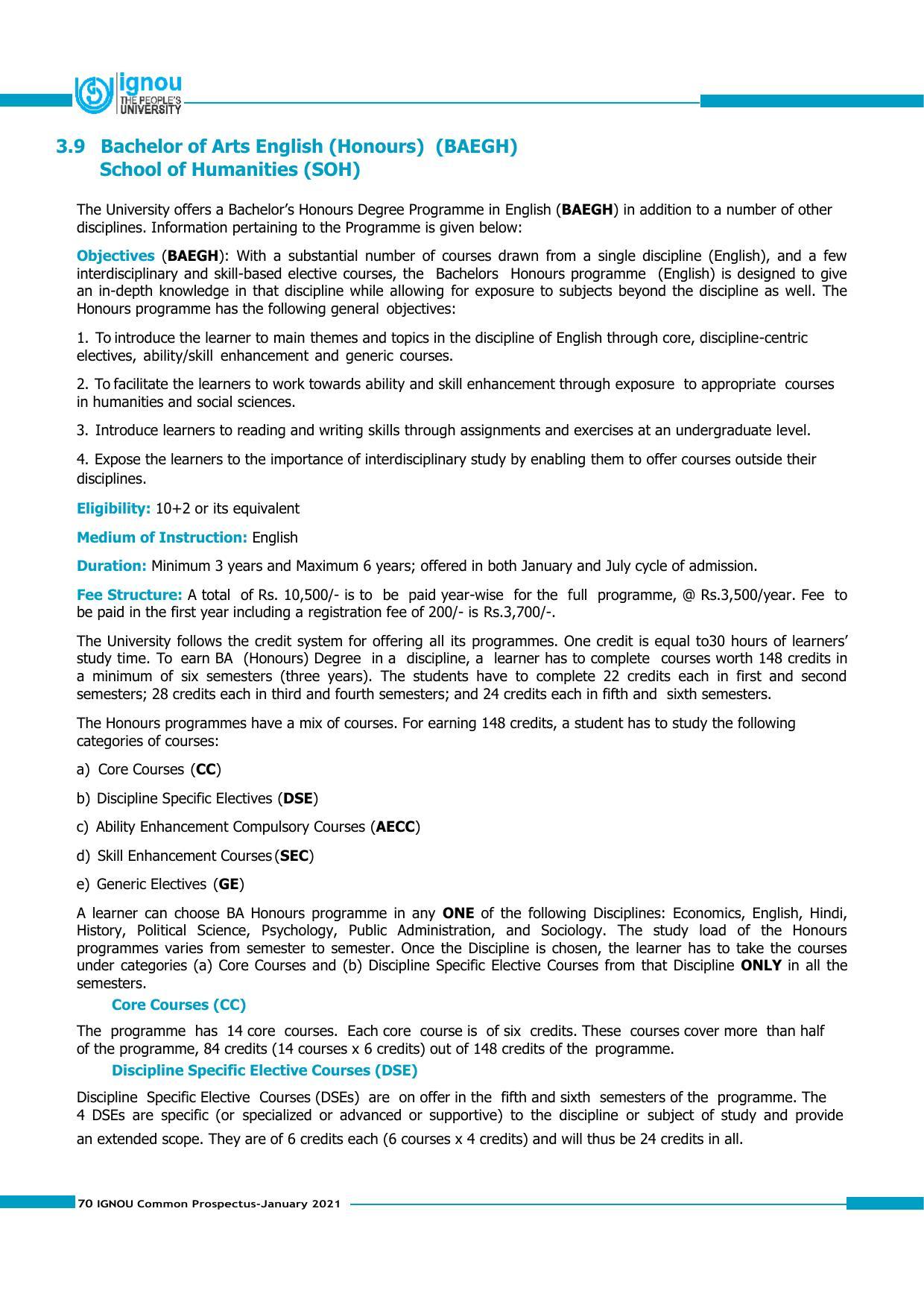 Indira Gandhi National Open University (IGNOU), Delhi - Prospectus 2021 - Page 70