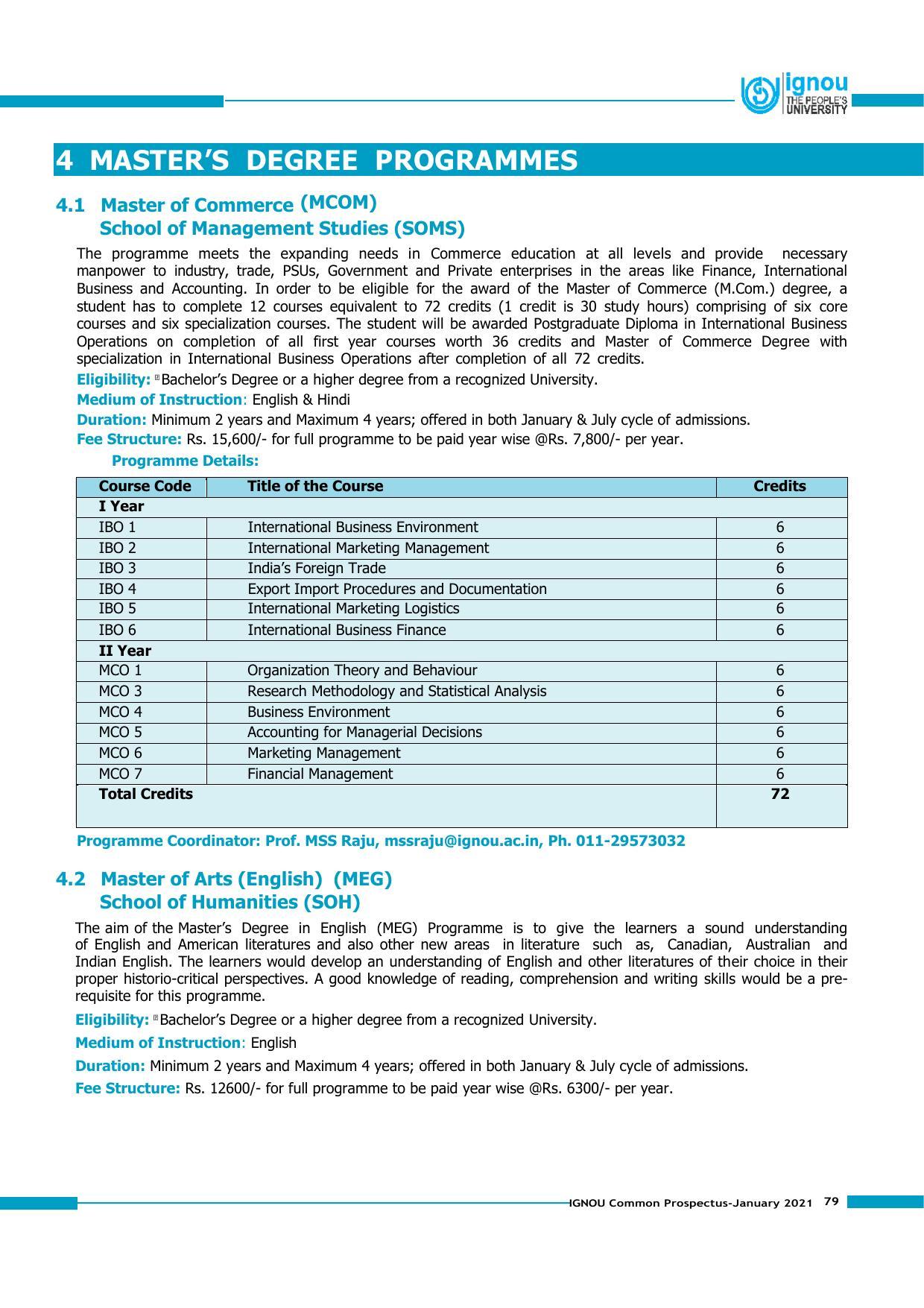 Indira Gandhi National Open University (IGNOU), Delhi - Prospectus 2021 - Page 79