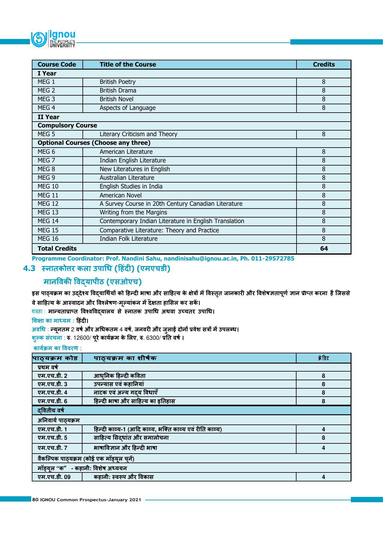 Indira Gandhi National Open University (IGNOU), Delhi - Prospectus 2021 - Page 80