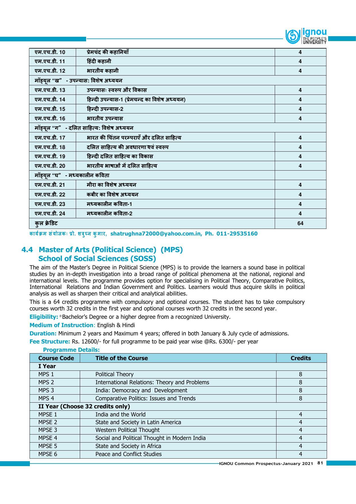 Indira Gandhi National Open University (IGNOU), Delhi - Prospectus 2021 - Page 81