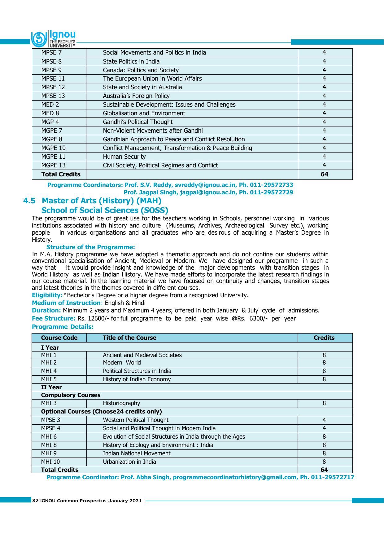 Indira Gandhi National Open University (IGNOU), Delhi - Prospectus 2021 - Page 82