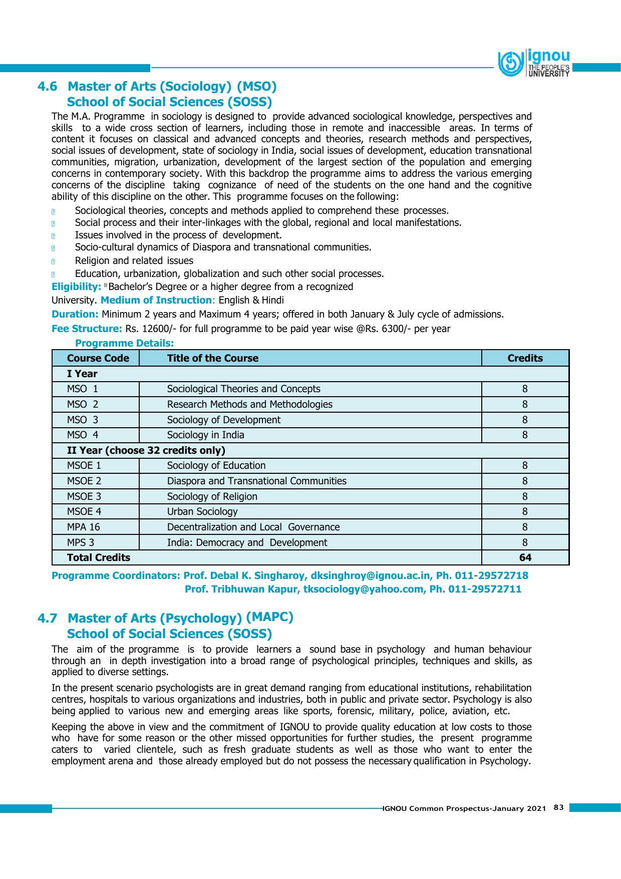 Indira Gandhi National Open University (IGNOU), Delhi - Prospectus 2021 - Page 83